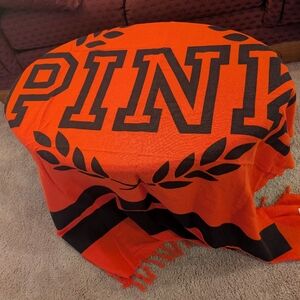PINK Victoria's Secret Orange and Black Cotton Throw Blanket - Gift Ready - NEW